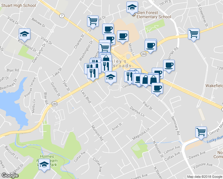 map of restaurants, bars, coffee shops, grocery stores, and more near in Falls Church