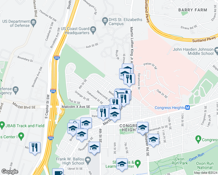 map of restaurants, bars, coffee shops, grocery stores, and more near 101 Independence Avenue Southeast in Washington