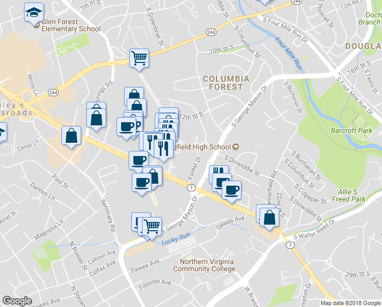 map of restaurants, bars, coffee shops, grocery stores, and more near 3530 Lee Court in Alexandria
