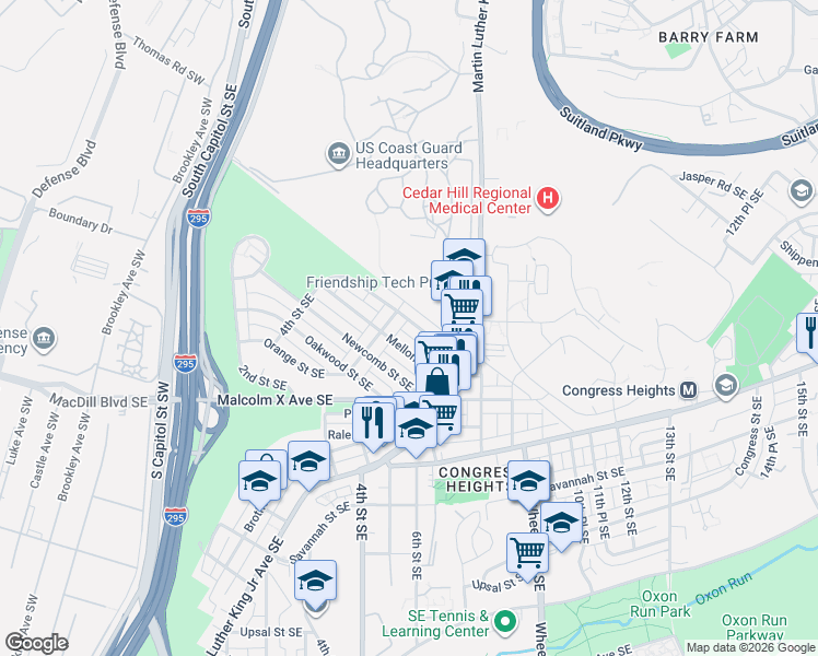 map of restaurants, bars, coffee shops, grocery stores, and more near 101 Independence Avenue Southeast in Washington