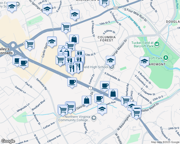 map of restaurants, bars, coffee shops, grocery stores, and more near 3530 Lee Court in Alexandria