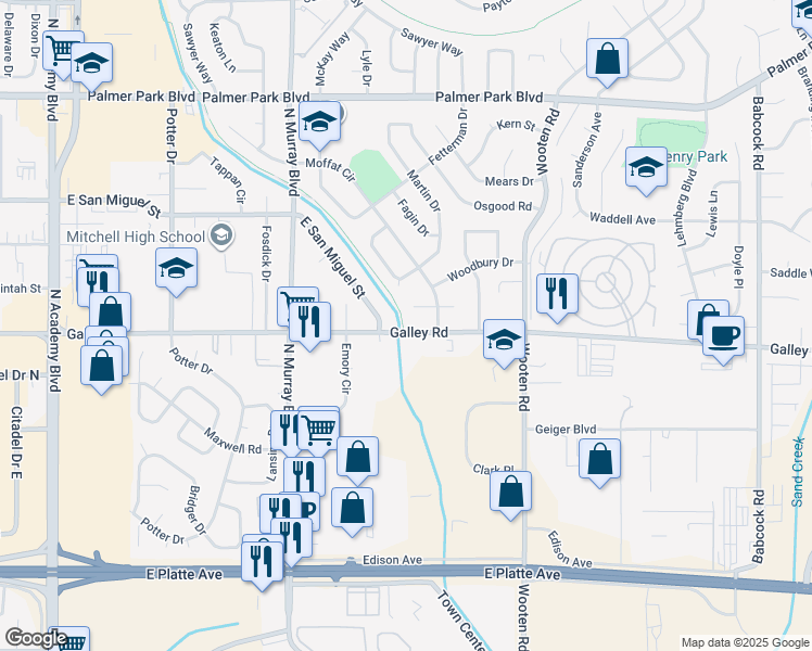 map of restaurants, bars, coffee shops, grocery stores, and more near 4516 Galley Road in Colorado Springs