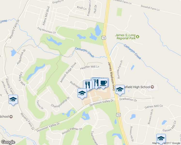 map of restaurants, bars, coffee shops, grocery stores, and more near 5124 Peyton Chapel Drive in Haymarket
