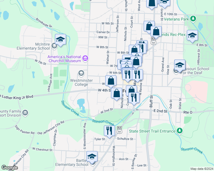 map of restaurants, bars, coffee shops, grocery stores, and more near 210 West 5th Street in Fulton