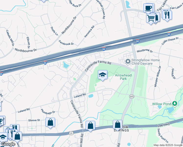map of restaurants, bars, coffee shops, grocery stores, and more near 13431 Purple Dusk Court in Centreville