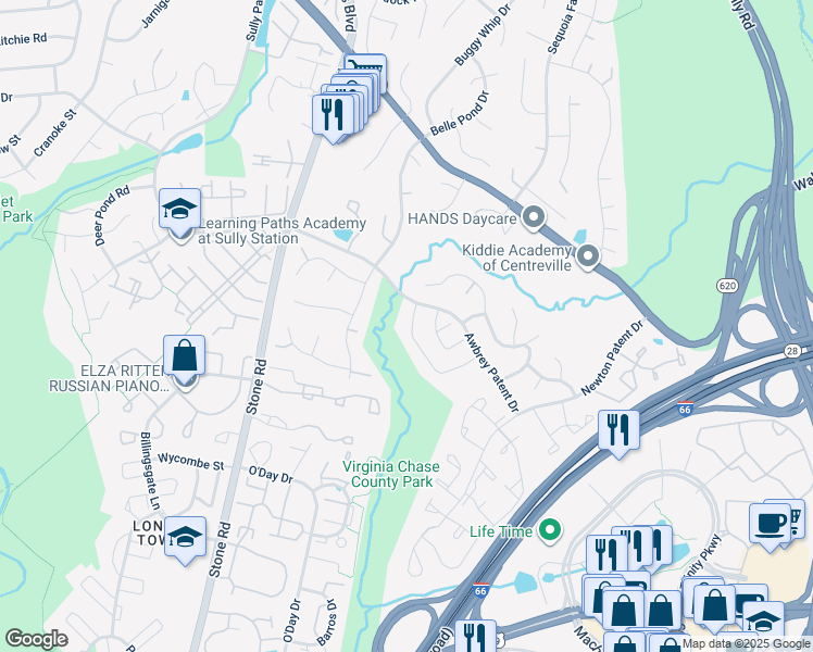 map of restaurants, bars, coffee shops, grocery stores, and more near 14515 4 Chimney Dr in Centreville