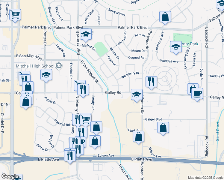 map of restaurants, bars, coffee shops, grocery stores, and more near 4516 Galley Road in Colorado Springs