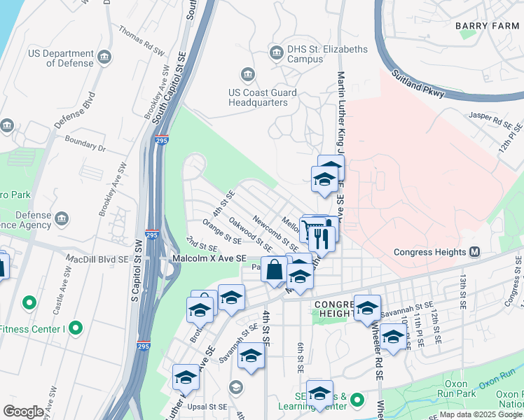 map of restaurants, bars, coffee shops, grocery stores, and more near 101 Independence Avenue Southeast in Washington