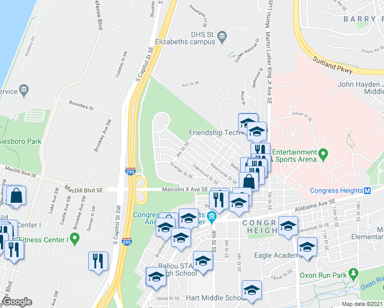map of restaurants, bars, coffee shops, grocery stores, and more near 101 Independence Avenue Southeast in Washington