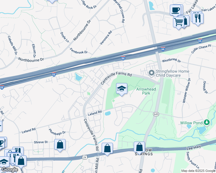map of restaurants, bars, coffee shops, grocery stores, and more near 13433 Purple Dusk Court in Centreville