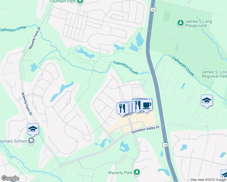 map of restaurants, bars, coffee shops, grocery stores, and more near 15237 Heather Mill Lane in Haymarket