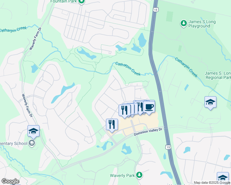 map of restaurants, bars, coffee shops, grocery stores, and more near 15237 Heather Mill Lane in Haymarket