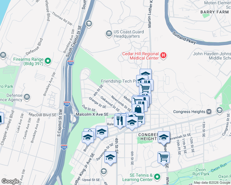 map of restaurants, bars, coffee shops, grocery stores, and more near 101 Independence Avenue Southeast in Washington