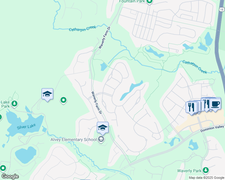 map of restaurants, bars, coffee shops, grocery stores, and more near 5242 Canyon Creek Way in Haymarket
