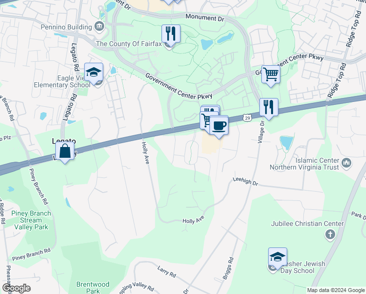 map of restaurants, bars, coffee shops, grocery stores, and more near 11810 Robertson Farm Circle in Fairfax
