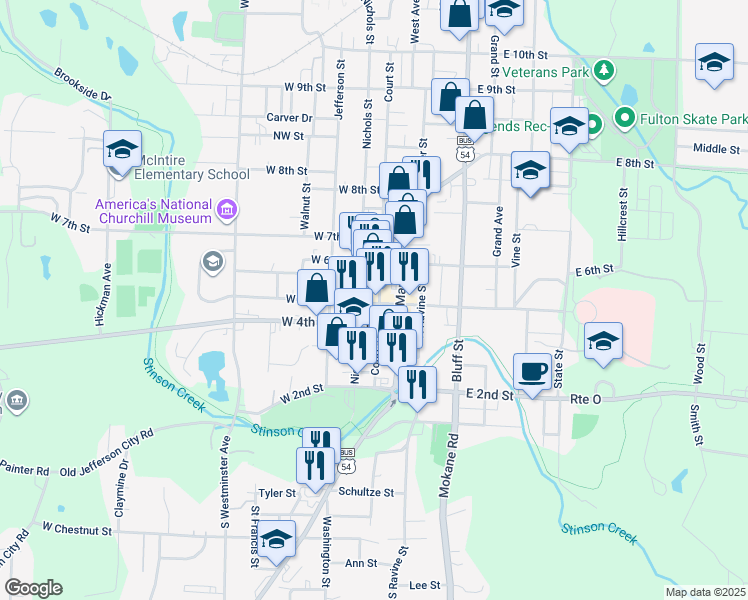 map of restaurants, bars, coffee shops, grocery stores, and more near in Fulton