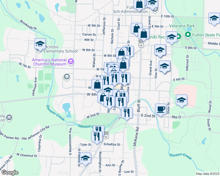 map of restaurants, bars, coffee shops, grocery stores, and more near in Fulton