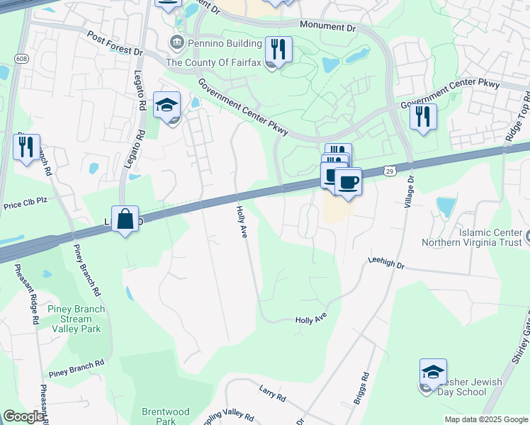 map of restaurants, bars, coffee shops, grocery stores, and more near 4613 Holly Avenue in Fairfax