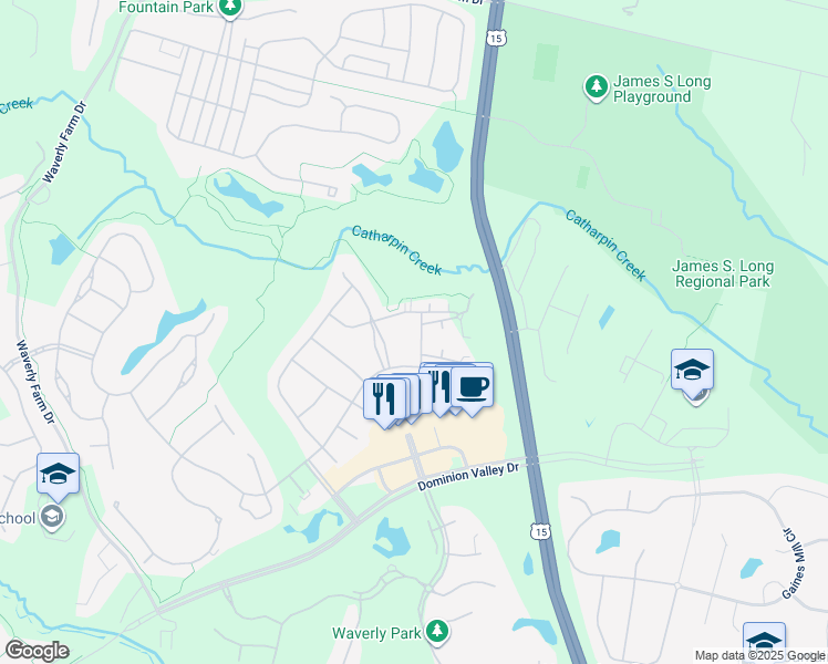 map of restaurants, bars, coffee shops, grocery stores, and more near 5116 Peyton Chapel Drive in Haymarket