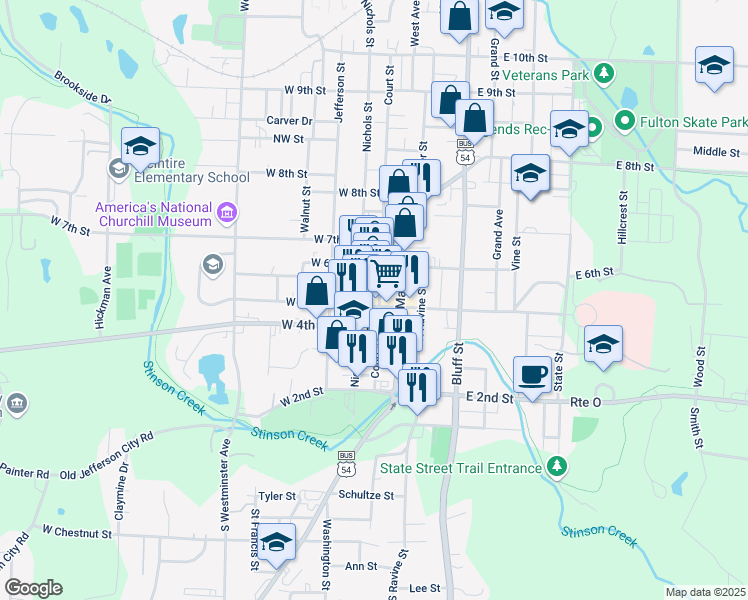 map of restaurants, bars, coffee shops, grocery stores, and more near in Fulton