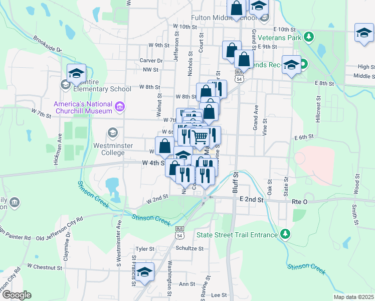 map of restaurants, bars, coffee shops, grocery stores, and more near in Fulton