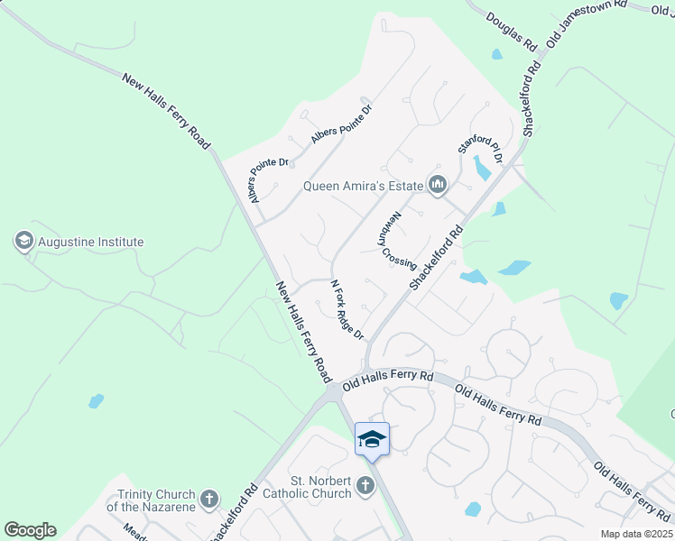 map of restaurants, bars, coffee shops, grocery stores, and more near 16744 North Fork Ridge Drive in Florissant