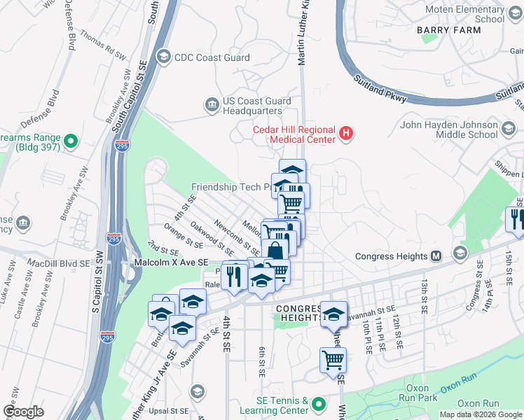 map of restaurants, bars, coffee shops, grocery stores, and more near 101 Independence Avenue Southeast in Washington