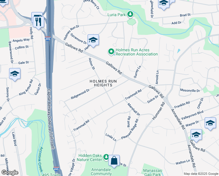 map of restaurants, bars, coffee shops, grocery stores, and more near 7712 Thor Drive in Annandale