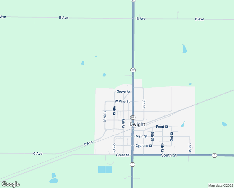 map of restaurants, bars, coffee shops, grocery stores, and more near 801-899 West Pine Street in Dwight