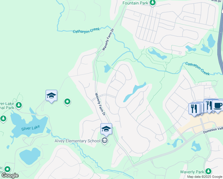 map of restaurants, bars, coffee shops, grocery stores, and more near 5230 Canyon Creek Way in Haymarket