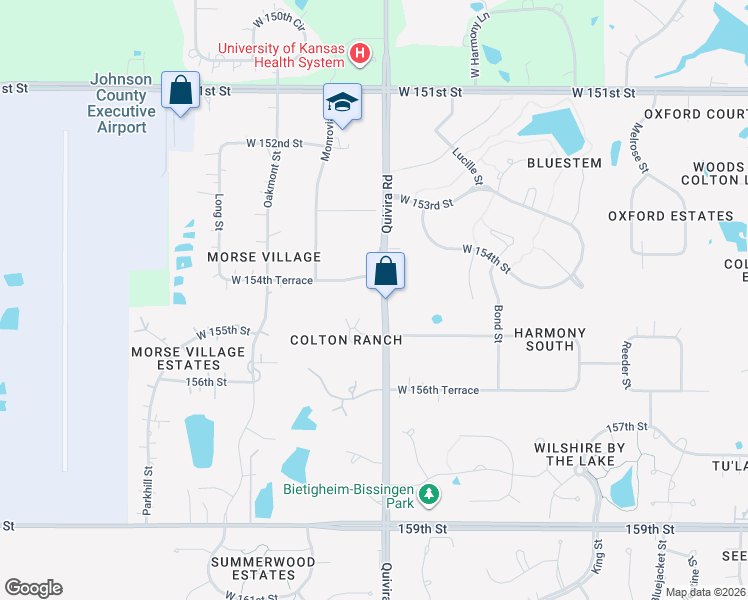 map of restaurants, bars, coffee shops, grocery stores, and more near 11910 West 155th Terrace in Overland Park