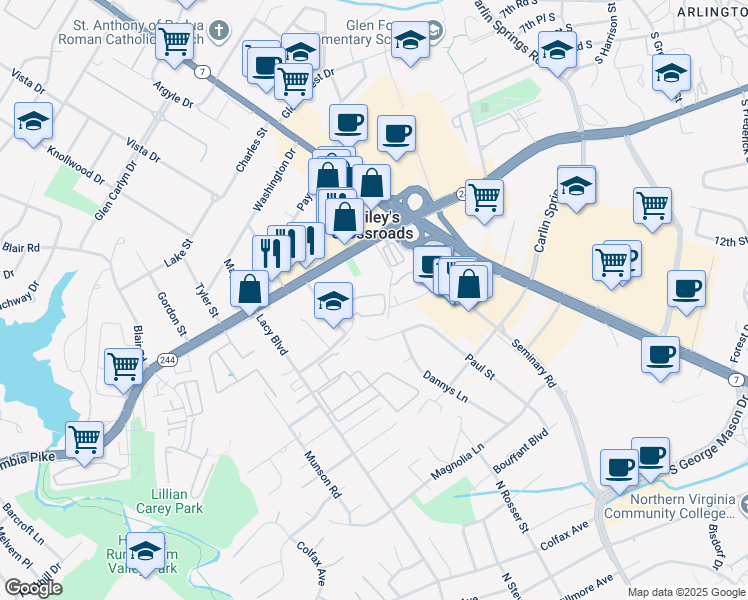 map of restaurants, bars, coffee shops, grocery stores, and more near 3547 Ellery Circle in Falls Church