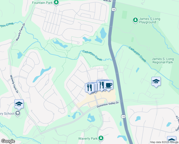 map of restaurants, bars, coffee shops, grocery stores, and more near 5103 Curran Creek Drive in Haymarket