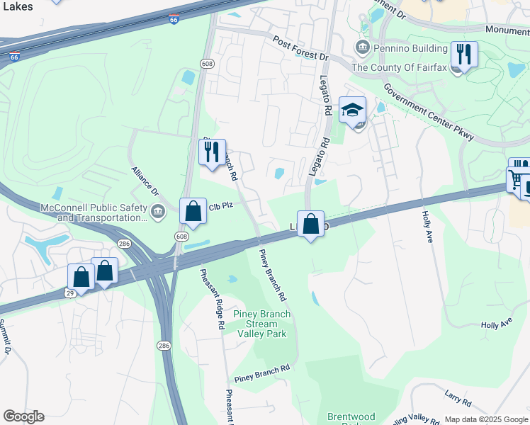 map of restaurants, bars, coffee shops, grocery stores, and more near 4793 Thornbury Drive in Fairfax