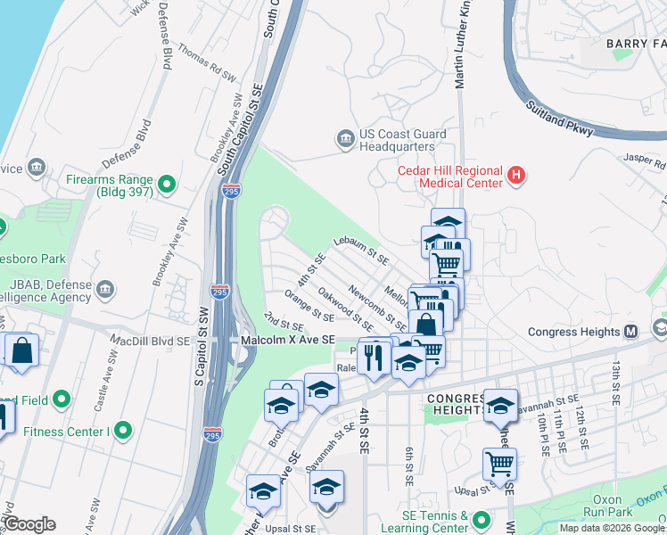 map of restaurants, bars, coffee shops, grocery stores, and more near 2901-2999 4th Street Southeast in Washington