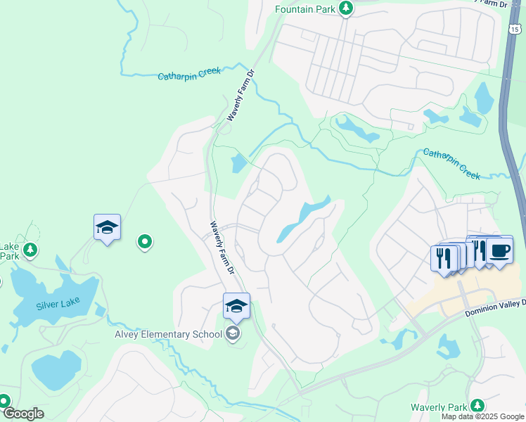map of restaurants, bars, coffee shops, grocery stores, and more near 5243 Canyon Creek Way in Haymarket