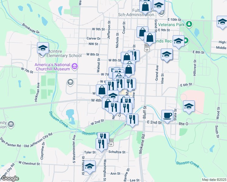 map of restaurants, bars, coffee shops, grocery stores, and more near 10 West 6th Street in Fulton