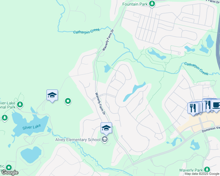 map of restaurants, bars, coffee shops, grocery stores, and more near 5226 Canyon Creek Way in Haymarket