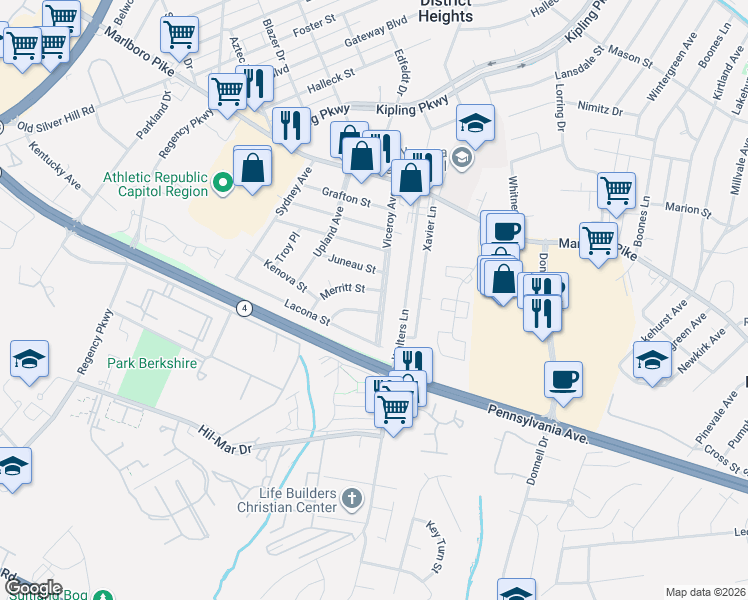 map of restaurants, bars, coffee shops, grocery stores, and more near 101 Independence Avenue Southeast in Washington