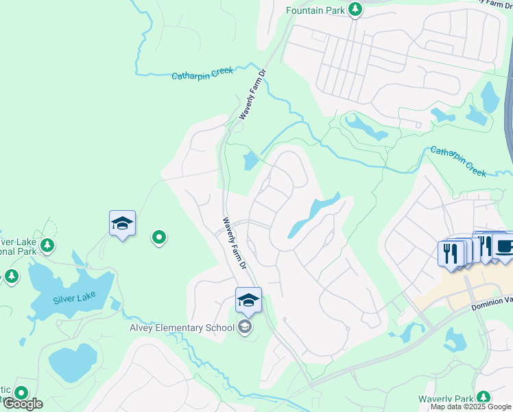 map of restaurants, bars, coffee shops, grocery stores, and more near 5226 Canyon Creek Way in Haymarket