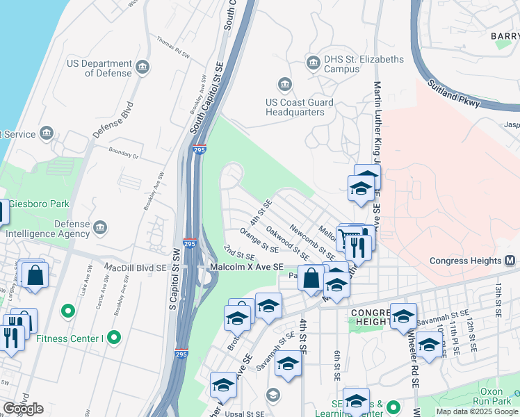map of restaurants, bars, coffee shops, grocery stores, and more near 101 Independence Avenue Southeast in Washington