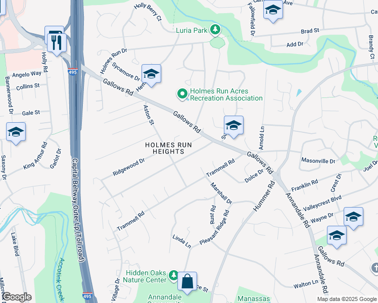map of restaurants, bars, coffee shops, grocery stores, and more near 7708 Thor Drive in Annandale