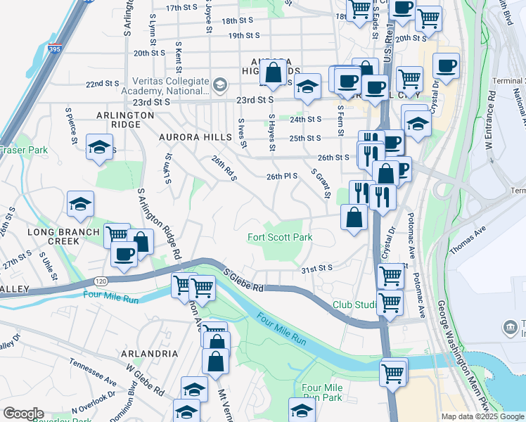 map of restaurants, bars, coffee shops, grocery stores, and more near 2772 Fort Scott Drive in Arlington