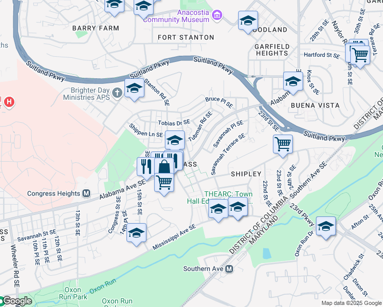map of restaurants, bars, coffee shops, grocery stores, and more near 1804 Alabama Avenue Southeast in Washington