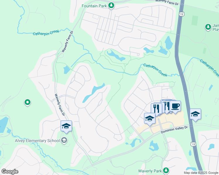 map of restaurants, bars, coffee shops, grocery stores, and more near 15405 Legacy Way in Haymarket