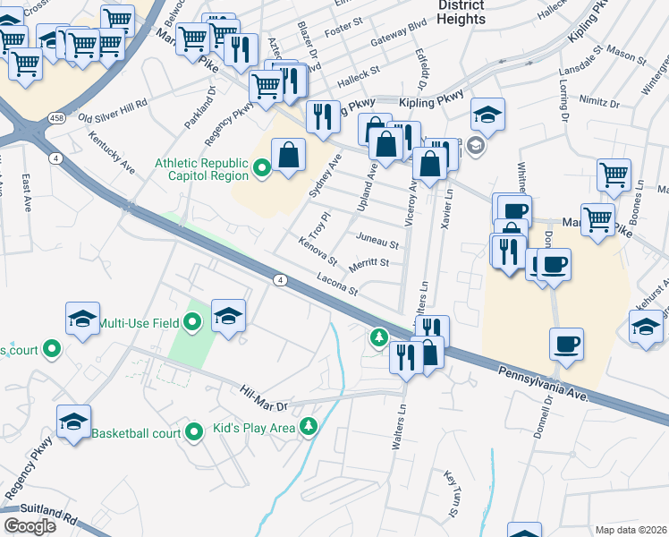 map of restaurants, bars, coffee shops, grocery stores, and more near 101 Independence Avenue Southeast in Washington