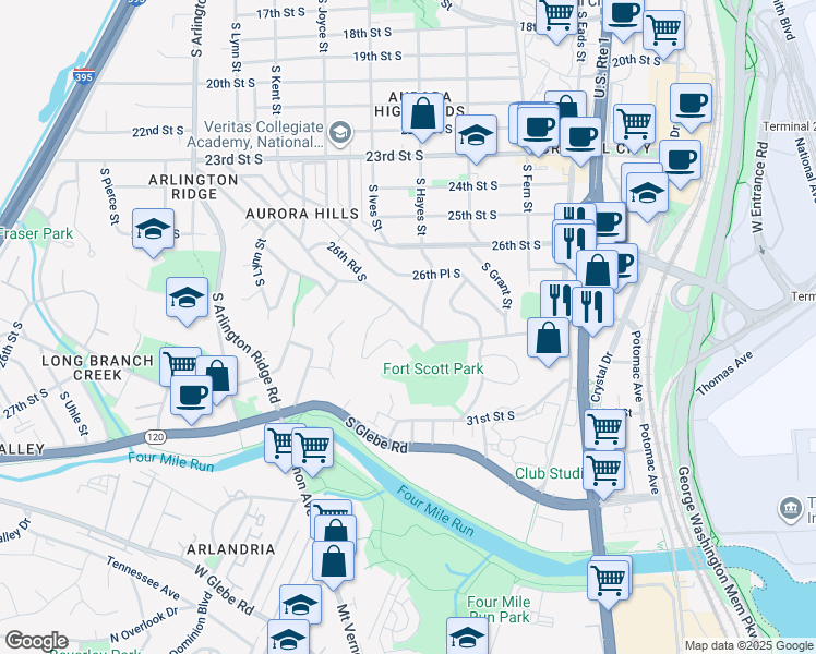 map of restaurants, bars, coffee shops, grocery stores, and more near 2772 Fort Scott Drive in Arlington