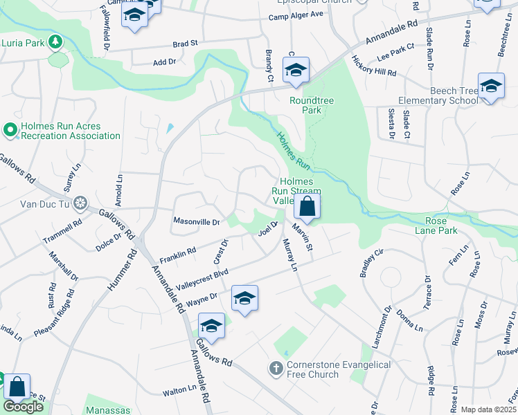 map of restaurants, bars, coffee shops, grocery stores, and more near 7207 Statecrest Drive in Annandale