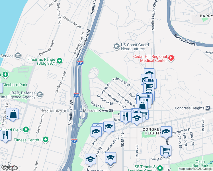map of restaurants, bars, coffee shops, grocery stores, and more near 2999 4th St SE in Washington