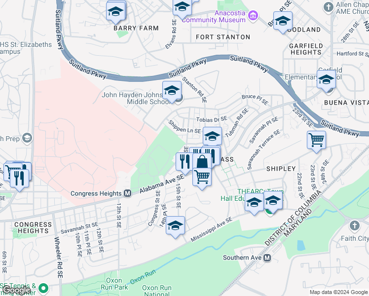 map of restaurants, bars, coffee shops, grocery stores, and more near 3243 15th Place Southeast in Washington